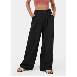 Halara High Waisted Plicated Side Pocket Wide Leg Pants Sz XS Tall Black Cotton